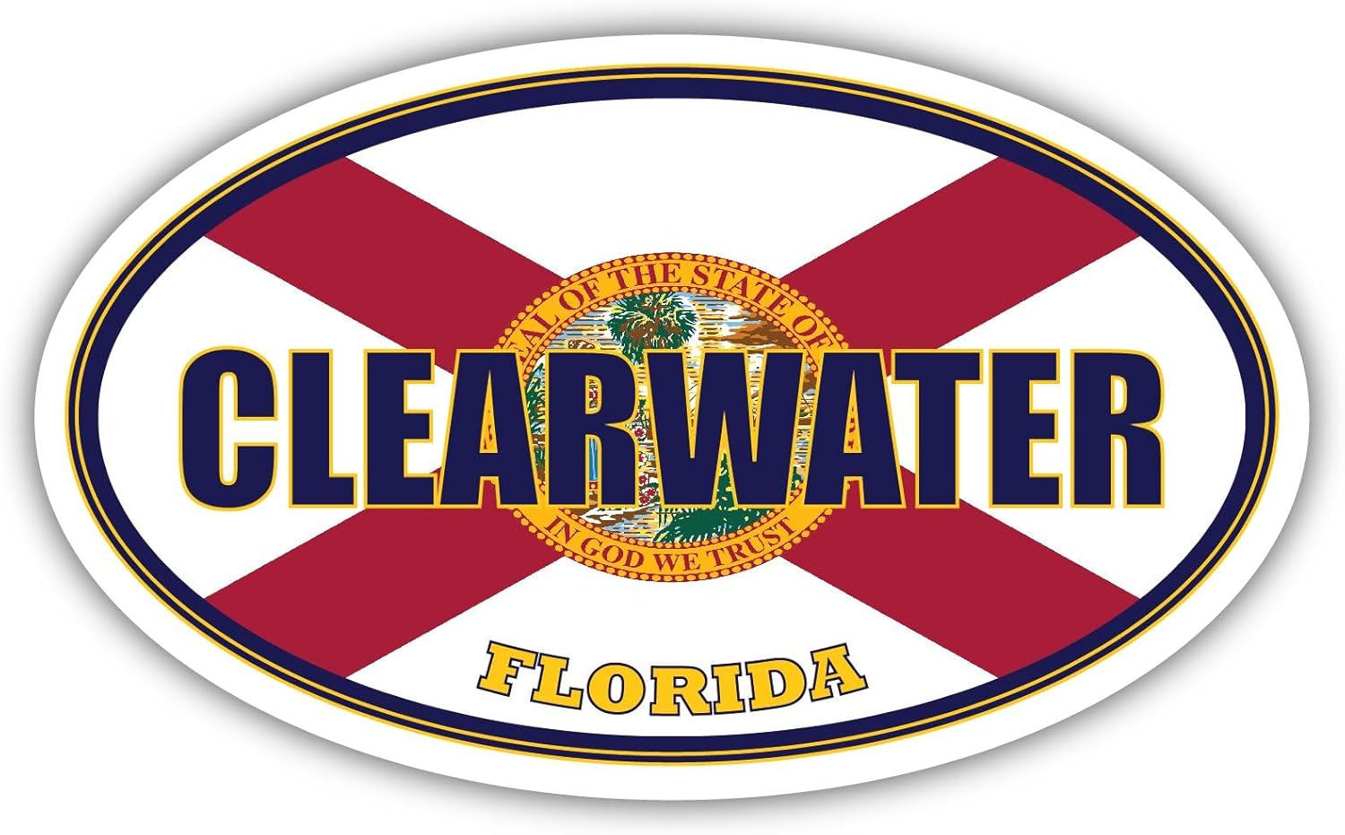 3 Pack 2×3 inches Magnet Decals | Clearwater City Florida State Flag | FL Flag Pinellas County Oval State Colors Magnet Decals Construction Toolbox, Hardhat, Lunchbox, Helmet, Mechanic, Luggage